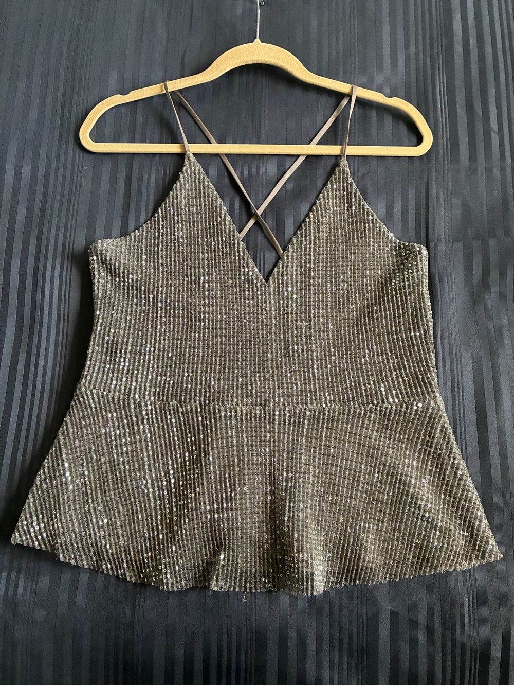Grey Sequined V‑Neck Peplum Cami by Express